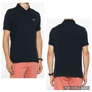 BARBOUR Men’s Black Pique Embroidered Logo Short Sleeve Polo Shirt Size Large